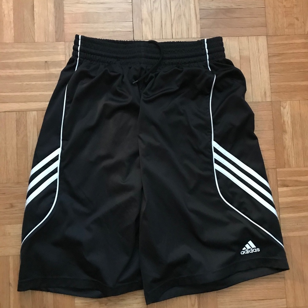 Black White Striped Adidas Shorts with Pockets